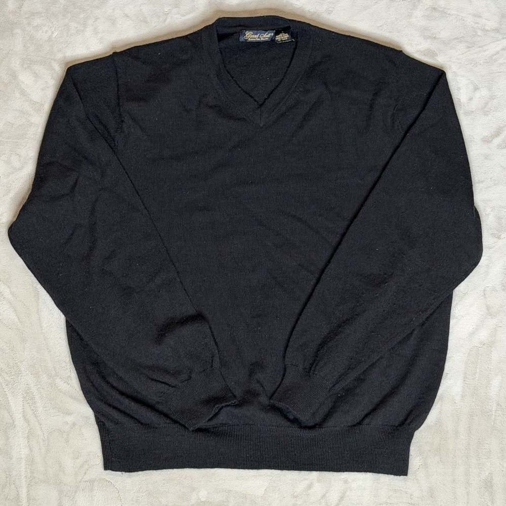 Garret‎ Scott Extra Fine 100%  Merino Wool V-Neck Sweater Mens Large Black